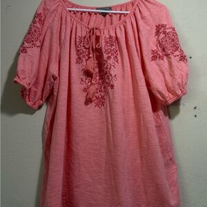 Style & Co. Coral Embroidered Peasant Tunic with Tassel Tie